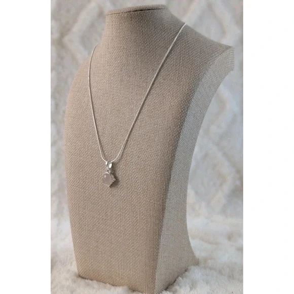 Sterling Silver Rose Quartz Pendant Necklace 925 Round Cabochon - Picture 2 of 5